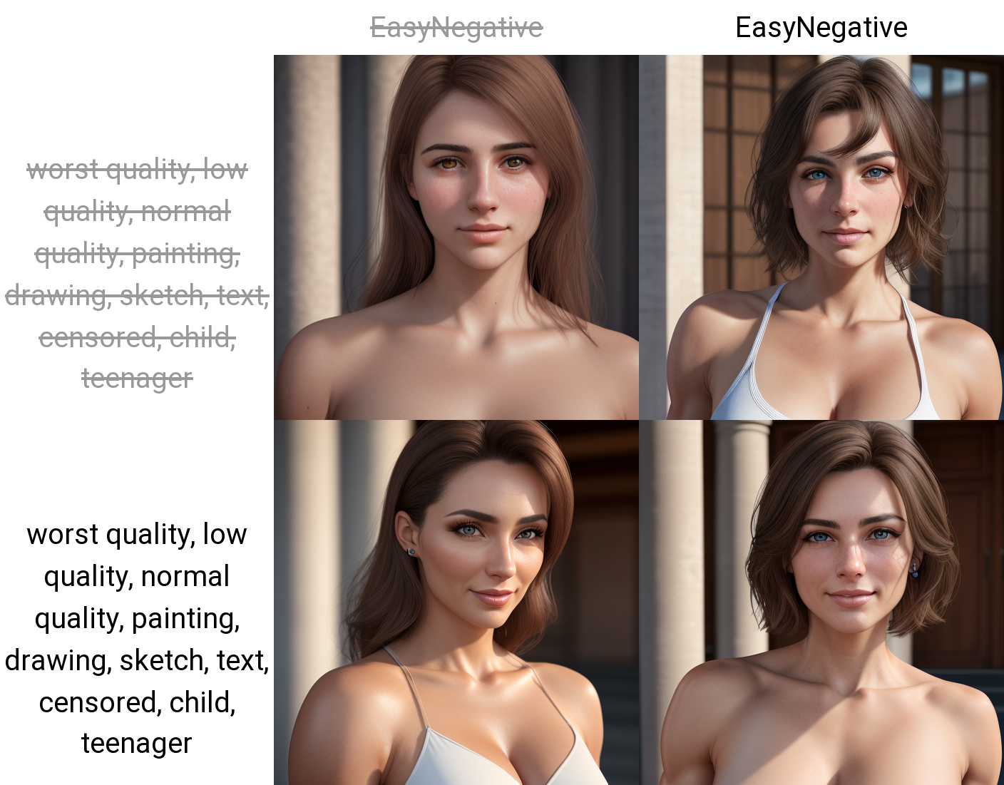 Prompt matrix of photorealistic negative prompt sections